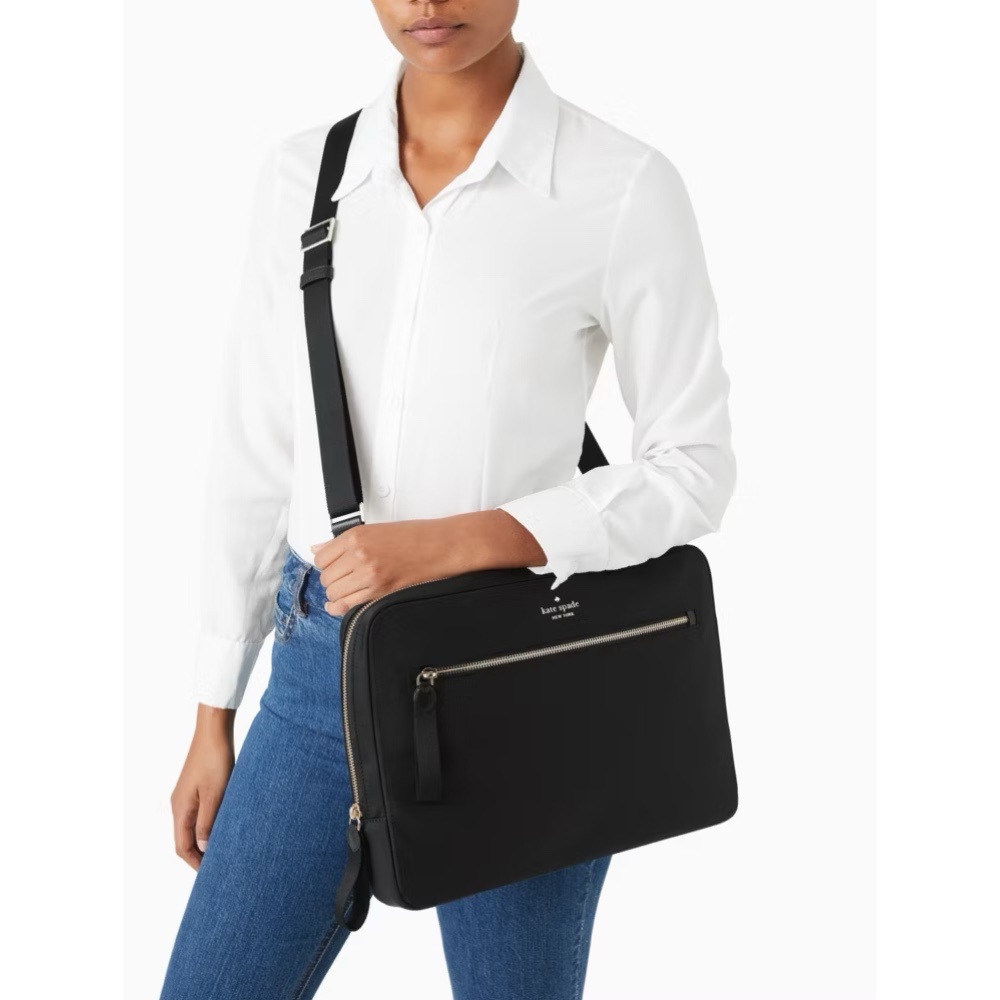 KATE SPADE NWT Black Chelsea Nylon Laptop Bag With Crossbody Strap